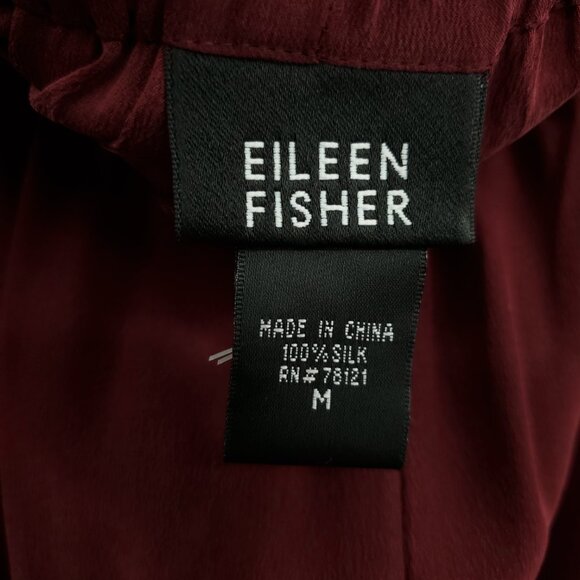 Eileen Fisher 100% Silk Wide Leg Pull On Pants M Burgundy Red - Picture 3 of 11